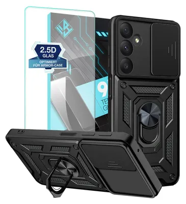 Produktbild von Armor Handyhülle für Samsung Galaxy A55 5G mit 9H Displayglas Displayschutz Kameraschutz Handy Panzer Case Cover Schutzhülle Outdoor Farbe: Schwarz