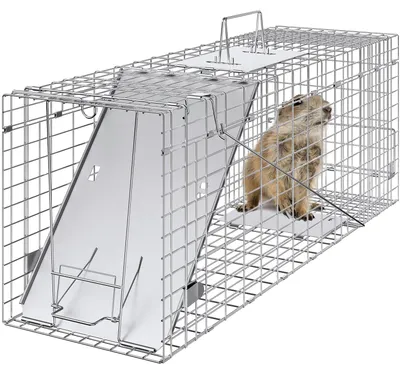 Image de VEVOR Piège à ratons laveurs Piège à chats Piège à fouines Piège vivant robuste résistant aux intempéries Piège 2 entrées Piège pour animaux 785×254×305mm Piège vivant Piège à lapins Piège à chats Piège à fil pour fouines Chat Raton laveur