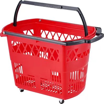 Immagine prodotto di SucceBuy set per la spesa da 6 pezzi, 39 litri, cestini portatili in plastica con maniglie e ruote, set di cestini per la spesa di grandi dimensioni per supermercati, negozi al dettaglio, spesa alimentare, rosso
