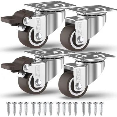 Produktbild von 4 Lenkrollen 25 mm / 50 mm mit Schrauben Schwerlastrollen Lenkrollen Gummirollen für Möbel, Tisch, Wagen, braun GBL