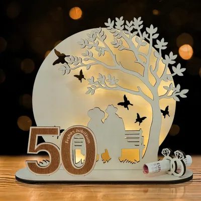 Productafbeelding van Geldgeschenk bruiloft 50 jaar huwelijk - Gouden huwelijksdag decoratie hout geld verpakking