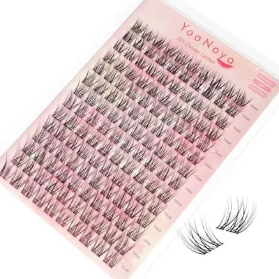 Produktbild von Wimpernverlängerungen, 140 Stück, 10-14 mm, C-Schwung, Wimpernbüschel zum Selberanbringen, individuelle Wimpernbüschel für Volumen, natürliche Wimpernverlängerung mit transparentem Wimpernband (Mischung 10-14 mm)