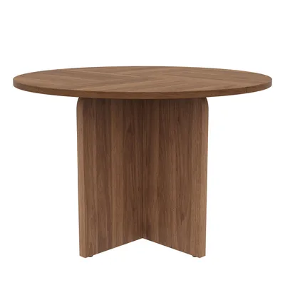 Produktbild von Flieks Runder Esstisch mit Verstellbare Fußpolster, geeignet für 4-6 Personen, Esszimmertisch 120x120x75cm, Küchentisch, Walnussholzfarbe