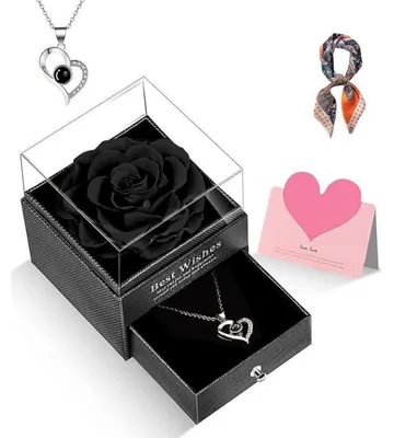 Produktbild von Konservierte Rose mit "Ich liebe dich" Halskette Geschenkbox Schwarz