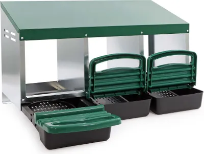 Produktbild von Fudajo trojité znáškové hniezdo s odkvapkávacou miskou 81 x 52 x 48 cm, znáškový box pre kurčatá, hniezdo pre kurčatá s vetracími otvormi na cirkuláciu vzduchu, plastové rolovacie hniezdo na montáž na stenu
