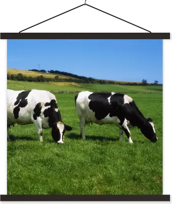 Produktbild von MuchoWow® Textilposter Kuh - Tiere - Gras 120x120 cm mit schwarzem Rahmen - Aufhängungsset