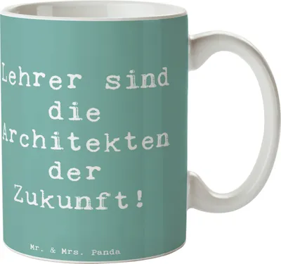 Produktbild von Mr. & Mrs. Panda Kaffeebecher Spruch Lehrer Zukunftsarchitekten - Meeresbrise - Geschenk, Becher, haferl, Leidenschaft, Danke sagen, Schuljahresende, Pott, Teetasse