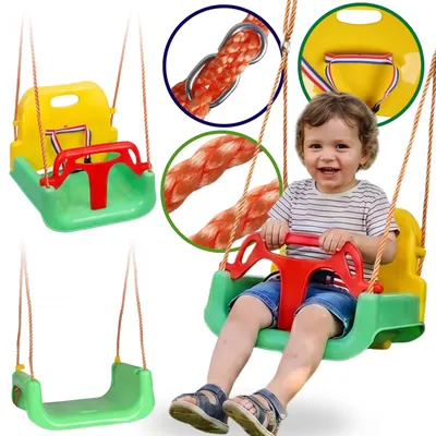 Produktbild von 2in1 Kinderschaukel – Sicherheitsschaukel mit Rückenlehne, Gartenschaukel für Zuhause, belastbar bis 45 kg