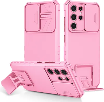 Immagine prodotto di Custodia per Samsung Galaxy S21 Ultra 5G robusta a doppio strato, protezione militare con kickstand e protezione fotocamera scorrevole Rosa