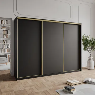 Immagine prodotto di Armadio scorrevole Masseno NISSE 250/205/60 cm Armadio con 4 cassetti Armadio per camera da letto a 3 ante Nero