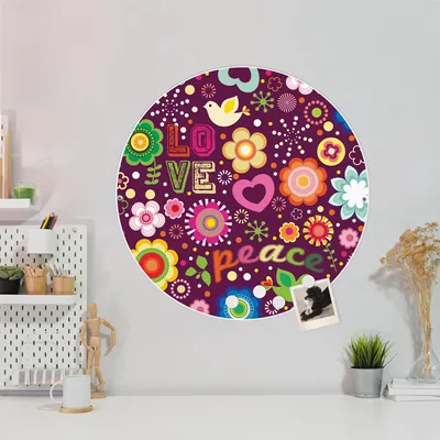 Produktbild von Design Stahlmagnettafel Weiß Rund 47cm Love and Peace