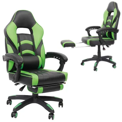 Produktbild von Gamingstuhl Grün/Schwarz Chefsessel Drehstuhl Bürositz Schreibtisch Fußstütze