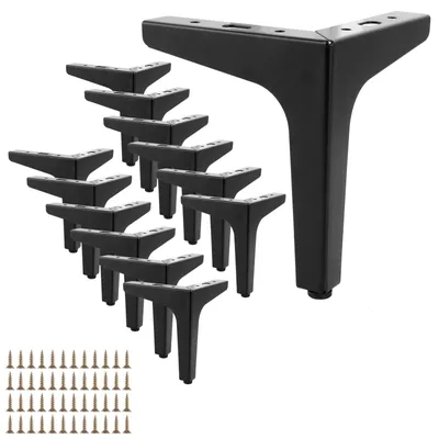 Image de Lot de 12 pieds de meubles - Pieds en métal noir - Pieds de table triangulaires - Hauteur de 15 cm - Pieds de meuble robustes - Adaptés aux meubles et aux armoires