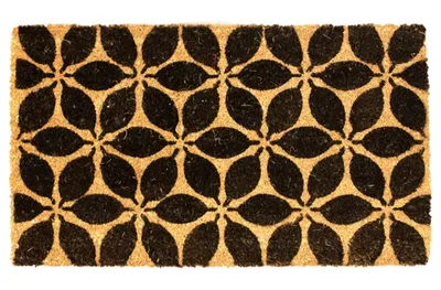 Image de Home Elements Tapis en caoutchouc noix de coco Fleurs noires sur marron 43 x 73 cm