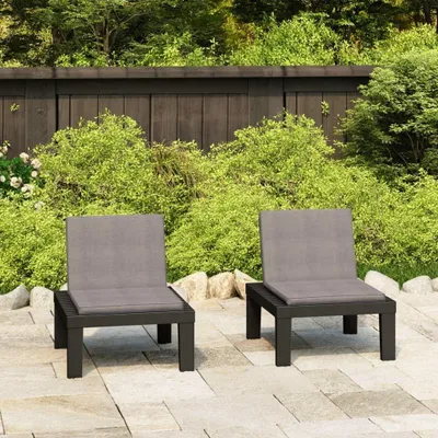 Produktbild von Gartenstühle mit Auflagen, 2 Stück, aus grauem Kunststoff, Gartenmöbel und Gartensitzmöbel, 14 kg
