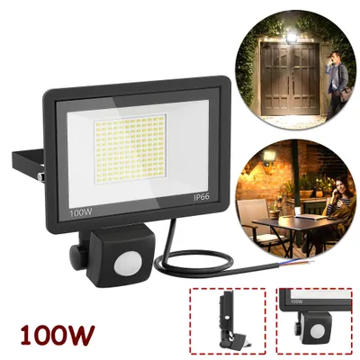 Zdjęcie produktu dla YARDIN, reflektor LED 100W z czujnikiem ruchu, światło białe, bez wtyczki, do ogrodu, podwórka, garażu i tarasu, zestaw 2 sztuk