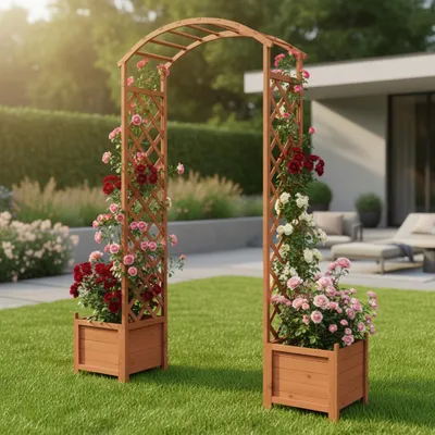 Immagine prodotto di Mucola traliccio con fioriera traliccio arco di rose ausilio per fioriere colonna di rose arco di legno pergola rampicante - marrone