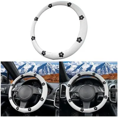 Produktbild von Universelle Lenkradschutz für Auto, atmend, antislip, Lenkradschutz für Auto, 38 cm, Baumwoll- und Leinen-Lenkradschutz (weiß)