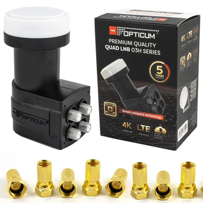 Produktbild von Opticum RED Quad LNB 03H 0,1 dB für 4 Teilnehmer 4K UHD inkl. 8 F-Stecker, SAT LNB ,  DVB-S2 Satellitenempfang