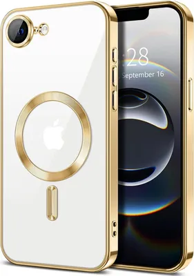 Obrázek produktu pro Magnetické čiré pouzdro pro iPhone 16e/iPhone 17e, kompatibilní s MagSafe, galvanicky pokovené ochranné pouzdro s ochranou fotoaparátu Zlato