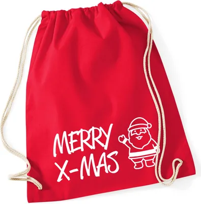 Produktbild von Huuraa Turnbeutel Merry X-Mas Weihnachtsmann 12 Liter Classic Red Baumwolle Rucksack Geschenkidee
