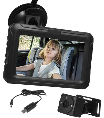 Obrázok produktu pre Detská kamera do auta s rozlíšením 1080p, 4,3-palcovým monitorom s funkciou nočného videnia a 150° širokouhlým objektívom, otočným o 360° spätným zrkadlom pre malé deti