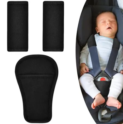 Produktbild von Sicherheitsgurtschoner Kinder Gurtpolster - 3er Set - Schwarz - Universal für Autositz und Kinderwagen