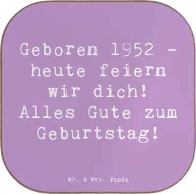 Produktbild von Mr. & Mrs. Panda Untersetzer für Gläser Spruch 1952 Geburtstag - Lavendeltraum - Geschenk, Geburtstagsgeschenk, Tischuntersetzer, Jahrgangsfeier, Geburtstagsspruch, Tasse