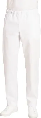 A person wearing white pants and white shoes.