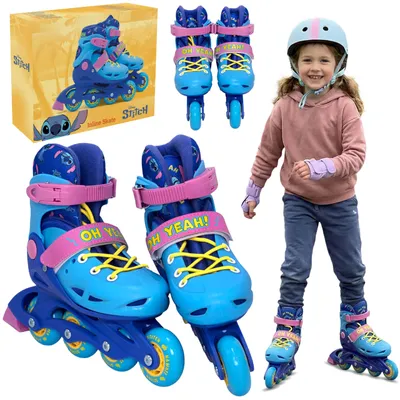 Produktbild von DISNEY Stitch verstellbare Rollschuhe für Mädchen in Blau-Rosa, sicher und bequem 34-37 EU