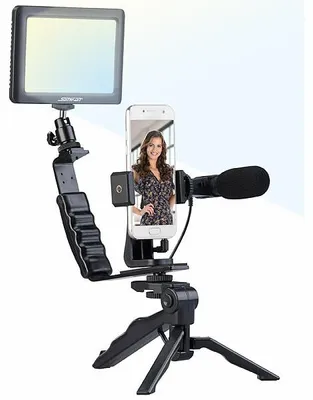 Image de Kit de vlogging avec lampe LED, microphone, trépied et support pour smartphone