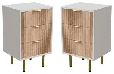 Produktbild von Nachttisch, Minimalistisches Modernes Design, Viel Stauraum, Weiß+Holzfarbe
