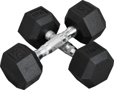 Image de Fortuna Lai Haltères hexagonaux, lot de 2, 2 x 5 kg, fonte avec revêtement en caoutchouc, noir