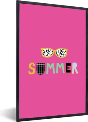 Produktbild von MuchoWow® Gerahmtes Poster Sommer - Sonnenbrille - Rosa 40x60 cm - Poster mit Schwarzem Bilderrahmen Wandposter Rahmen Foto Bilder - Papierdruck - Wandbilder