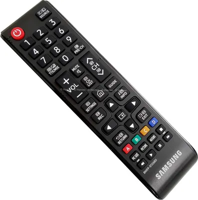 A black Samsung TV remote control is shown against a white background.