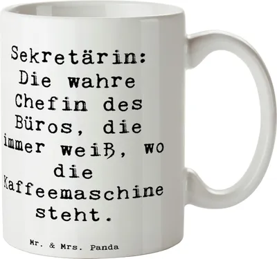 Produktbild von Mr. & Mrs. Panda haferl Spruch Sekretärin Chef - Weiß - Geschenk, Pott, kreative Geschenke, Kaffeetasse, Tasse, Becher, Büroorganisation, mit, Beruf, Berufsprodukte