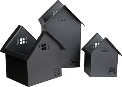 Produktbild von UNUS® Deko-Häuser 3er Set Lichthäuser Metall Schwarz