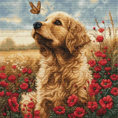 Image de Luca-S kit de broderie au point de croix "Rencontre dans un champ de fleurs", motif à compter, 25x25cm