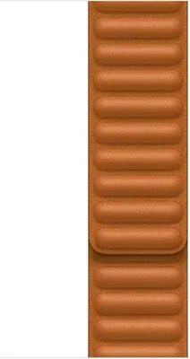 A close-up view of a brown leather watch strap with a textured, segmented design.