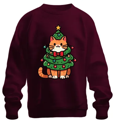 Zdjęcie produktu dla Cute Cat Christmas Tree Ball Christmas Tree Decoration Christmas Uni bluza rozpinana, bordowy, XXL