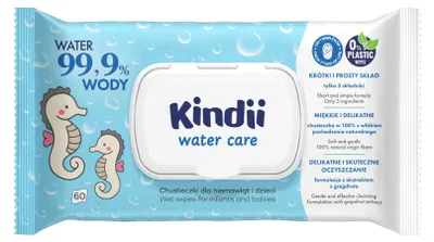 Produktbild von Feuchttücher Kindii Water Care, speziell für Babys, mit 99,9% Wasser, 60 Stück