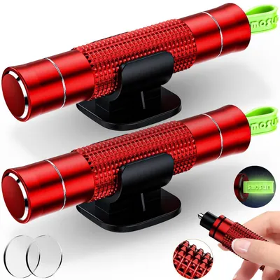 Productafbeelding van Noodhamer met riemensnijder, 2-in-1, rood, 2 stuks. Vensterbreker, autoglasbreker