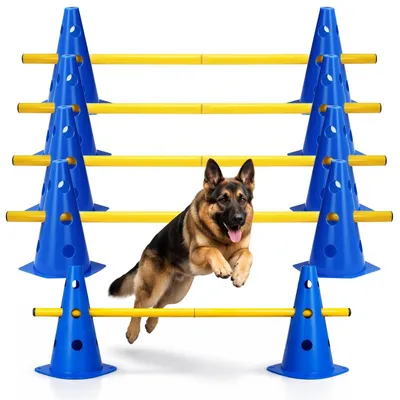 Produktbild von Agility-Set für Hunde – Trainingsset mit 10 Hütchen und 5 Stöcken