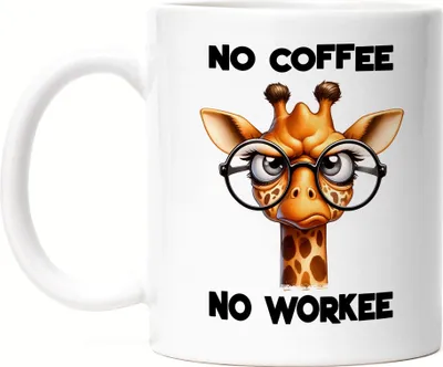 Produktbild von No coffee no workee Tasse Weiß lustiger Spruch No Coffee Workee Giraffe