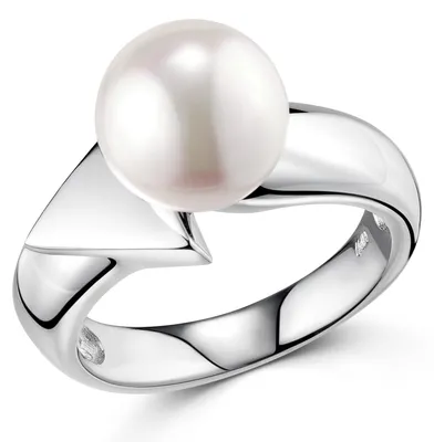 Produktbild von MATERIA Damen Perlenring Solitär Pfeil 925 Silber mit Perle weiß rhodiniert inklusive Ringbox #SR-101