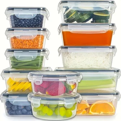 Produktbild von 12 Stück Lunchboxen mit Deckel , Dichtung Lebensmittelbehälter,Verschiedene GrößenVorratsdosenset ,auslaufsichere Lunchboxen, Meal Prep Boxen.