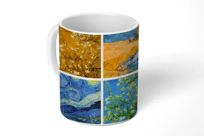 Obrázok produktu pre KitchenYeah® Hrnček na kávu Hrnček na kávu 350 ml Van Gogh - Koláž - Hviezdna noc Šálka - Foto hrnček - Hrnček - Keramický hrnček - Hrnček na čaj - Hrnček na kávu - Kancelársky hrnček