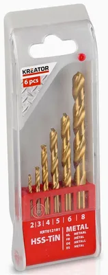 Obrázok produktu pre Kreator 6-dielna sada vrtákov do kovu HSS z titánu rôznych veľkostí 2 - 8 mm