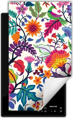 Produktbild von DarHaus Herdabdeckplatte 1 teilig 30x52 cm Anti Rutsch Matte Aufrollbar, bunt - Blumen