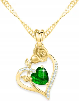 Image de Collier coeur ARGENT 925 avec rose & pierres de zirconium